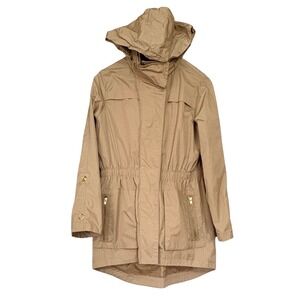 Casual Identity Womens Tan Hooded Anorak Rainwear Coat Versatile Chic SzS